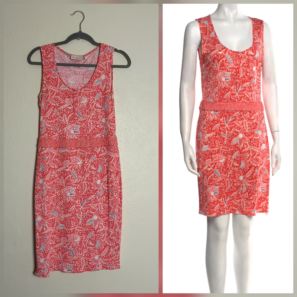 Tory Burch S Coral Floral Mini Shift Dress Silk Knit Sleeveless Lightweight